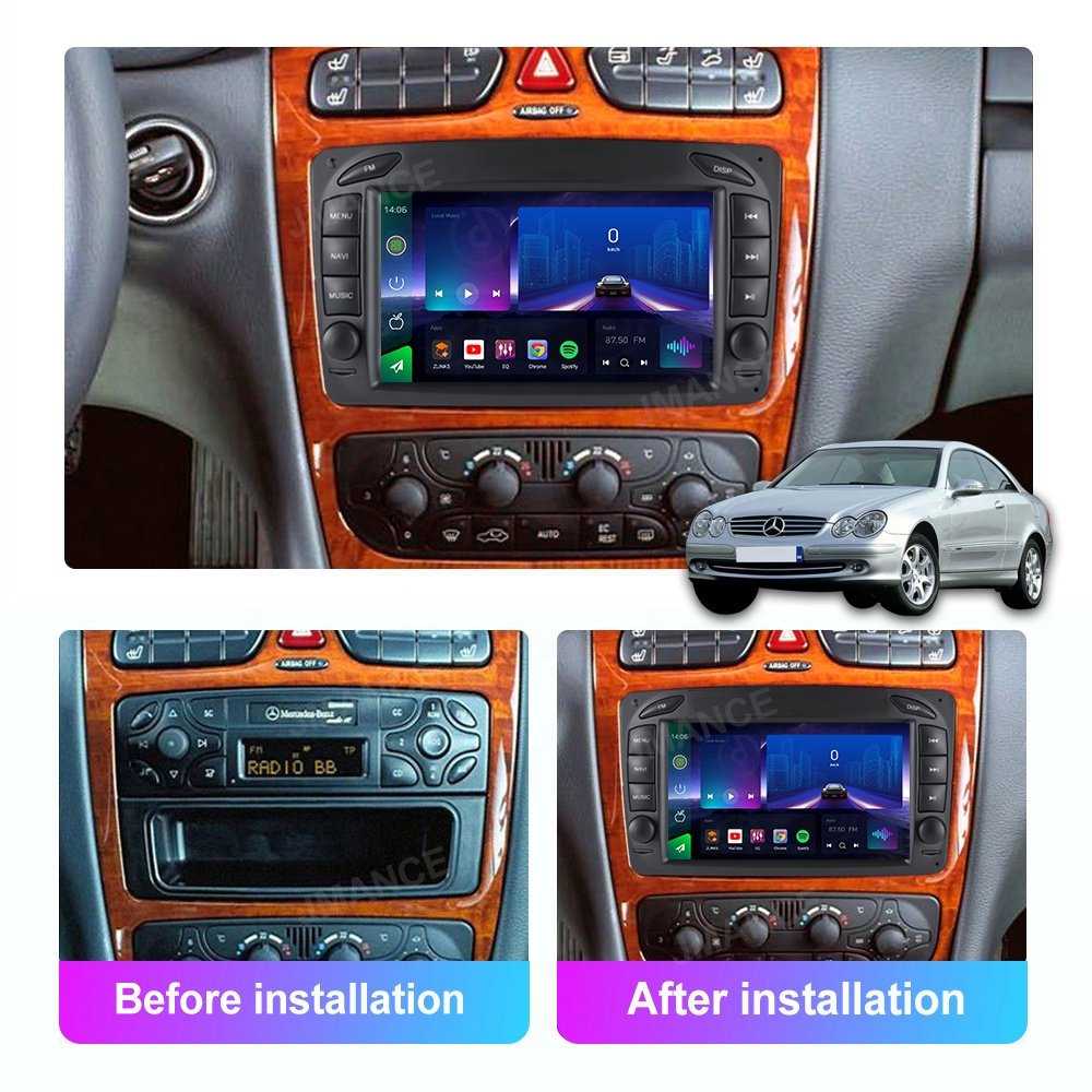 7inch 1024*600 Qled Android 10 System 2 Din Car Stereo Carplay Multimedia Player For Mercedes Benz CLK-W209 1998-2004