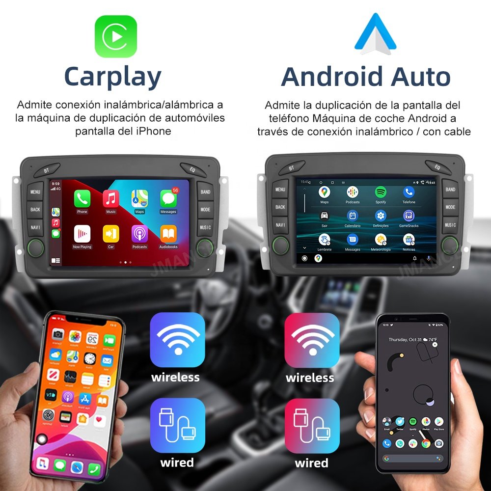 7inch 1024*600 Qled Android 10 System 2 Din Car Stereo Carplay Multimedia Player For Mercedes Benz CLK-W209 1998-2004