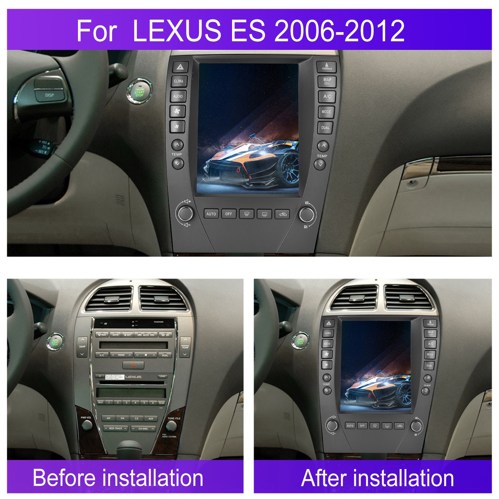 Podofo 9.7" Android Car Stereo Car Radio For Lexus ES 2006-2012 With Carplay Android Auto GPS Wifi Hifi FM RDS