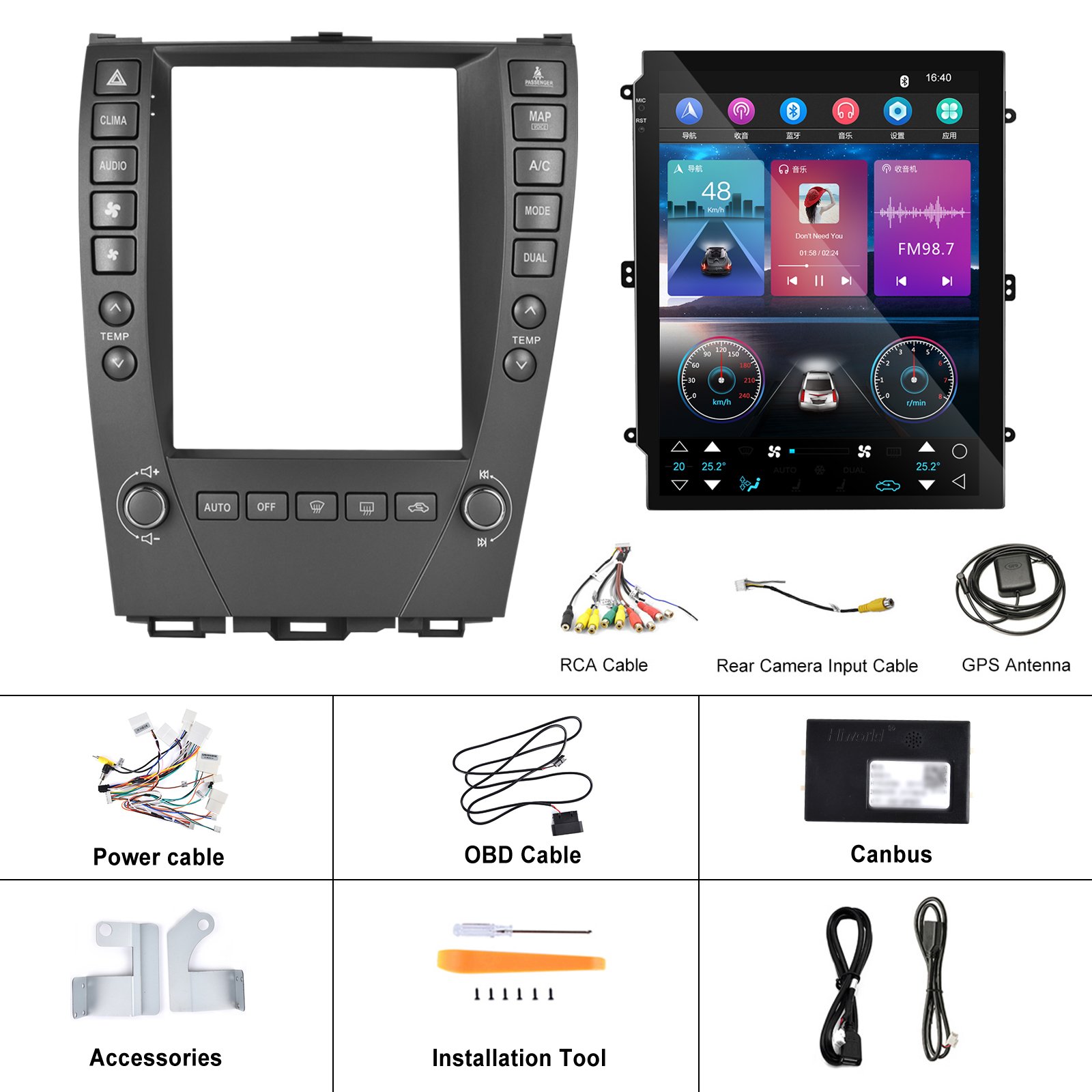 Podofo 9.7" Android Car Stereo Car Radio For Lexus ES 2006-2012 With Carplay Android Auto GPS Wifi Hifi FM RDS