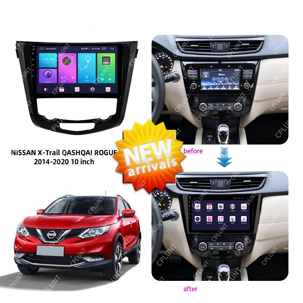 Car DVD Player Frame FOR NISSAN X-Trail QASHQAI ROGUE 2014-2020 AT AC 10.1 inch Touch screen Android radio Farme stereo