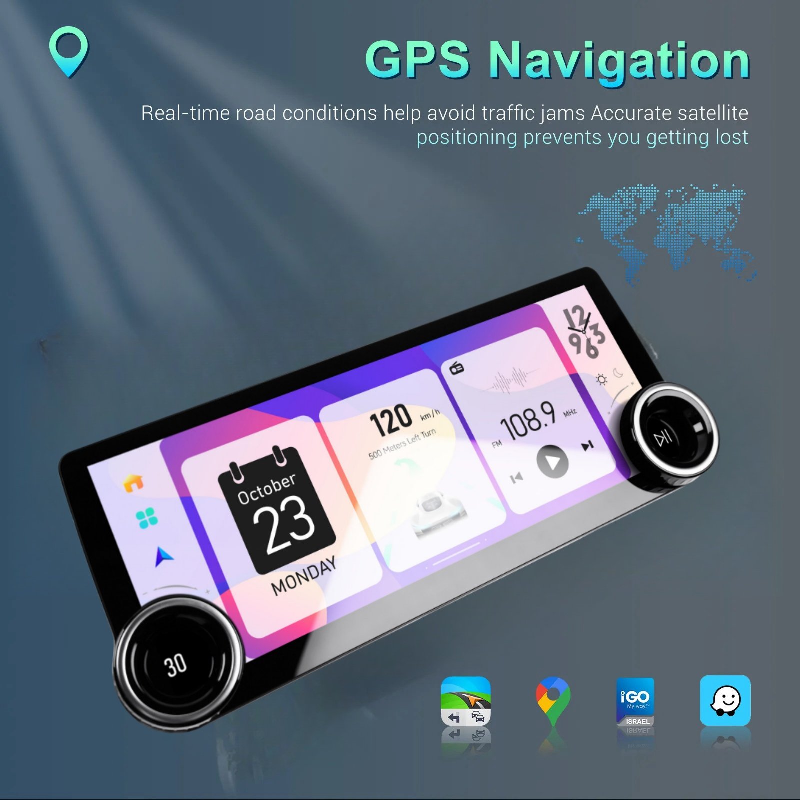 12.3 Inch 2 Din Dual Knobs Portable Screen Stereo Android Carplay Radio Car Dvd Player