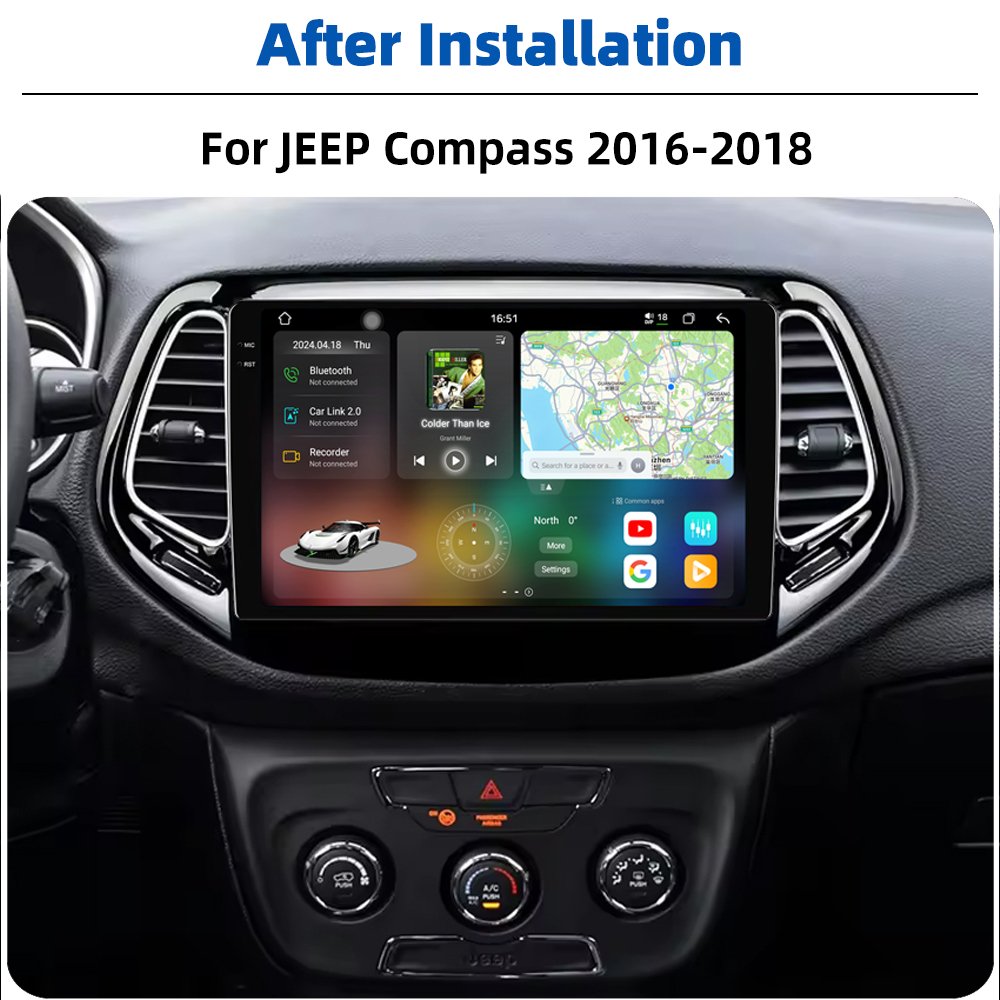 2K 2000*1000 Android 13 CarPlay 360 Camera DSP Car Stereo Radio Autoradio For JEEP Compass 2016-2019