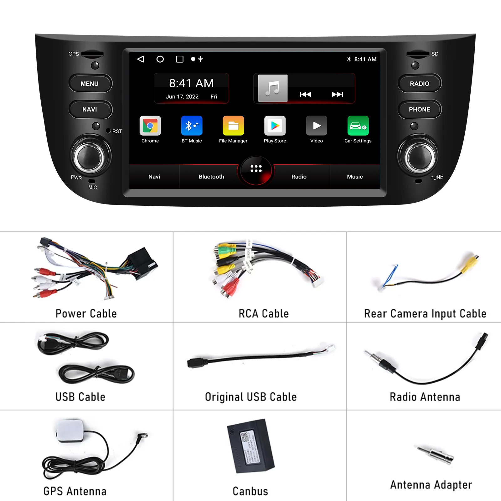 Double Din Android 13 Car Radio Stereo 6.2" Touch Screen CarPlay & Android Auto For Fiat Punto 2010-2016/Linea 2012-2015