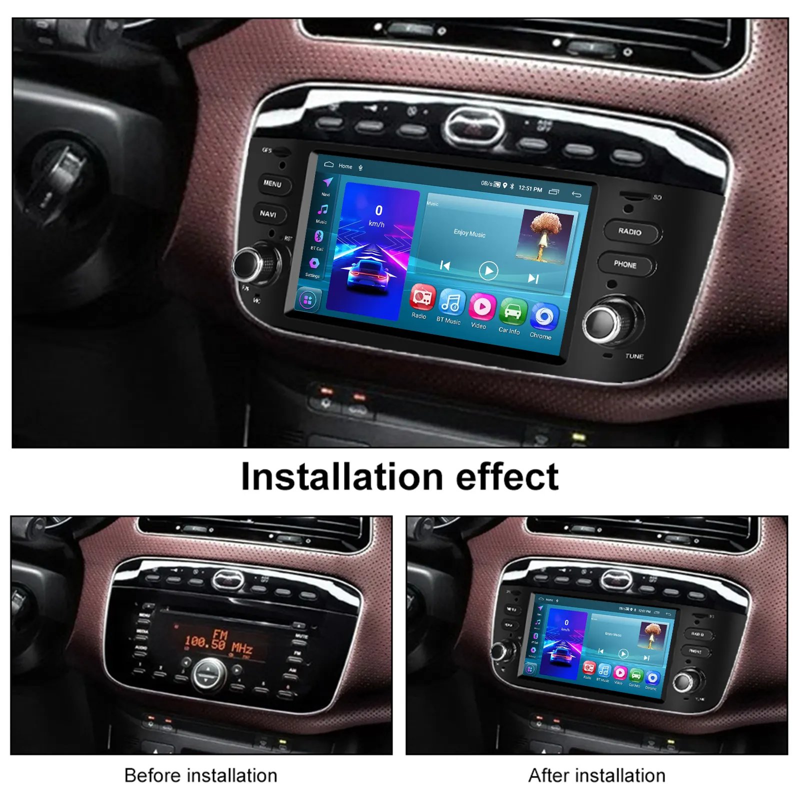 Double Din Android 13 Car Radio Stereo 6.2" Touch Screen CarPlay & Android Auto For Fiat Punto 2010-2016/Linea 2012-2015