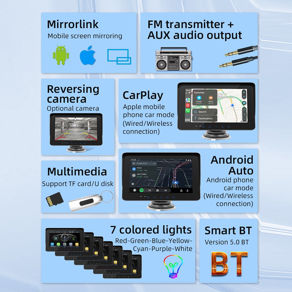 universal 7 Inch auto radio multimedia Portable Wireless Carplay smart MP5 Car Radio Player Bluetooth Android Auto Mirror Link