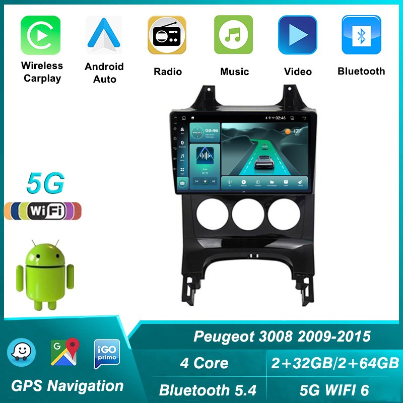 5G WiFi BT5.4 Android Car Radio Multimedia for Peugeot 3008 5008 2009 2011 2012-2015 Video Player GPS Navigation Carplay stereo