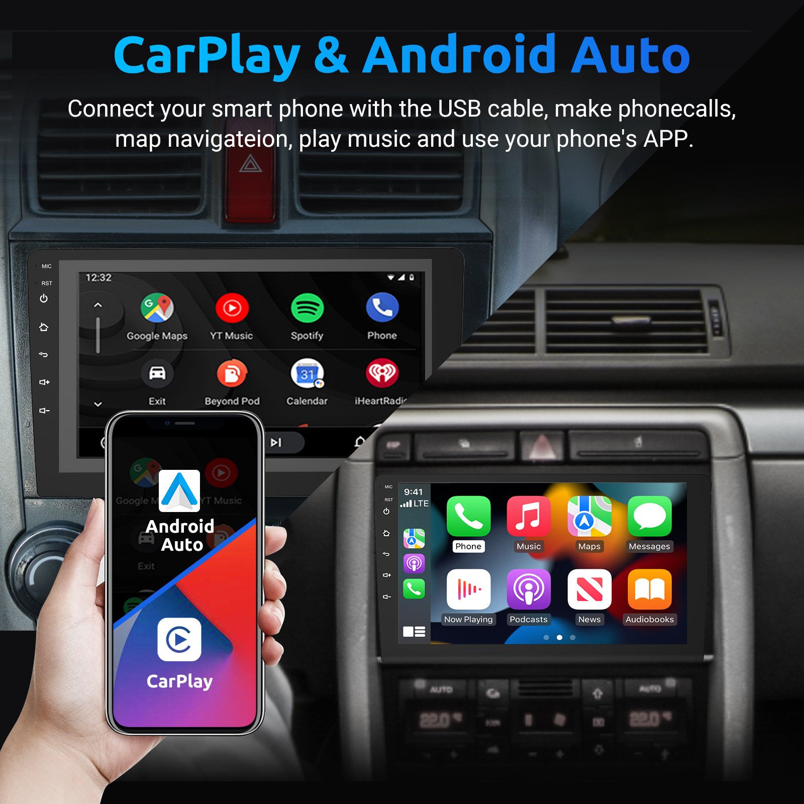 Factory OEM Universal Android Car Player Touch Screen Stereo 2 Din Car Dvd Player USB BT WIFI 9 Inch Carplay Car Radio Android