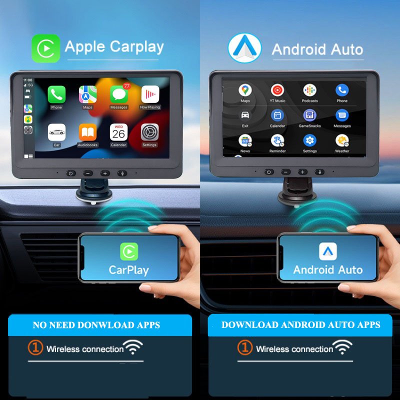 Universal portable 7 inch wireless car radio monitor with android auto carplay