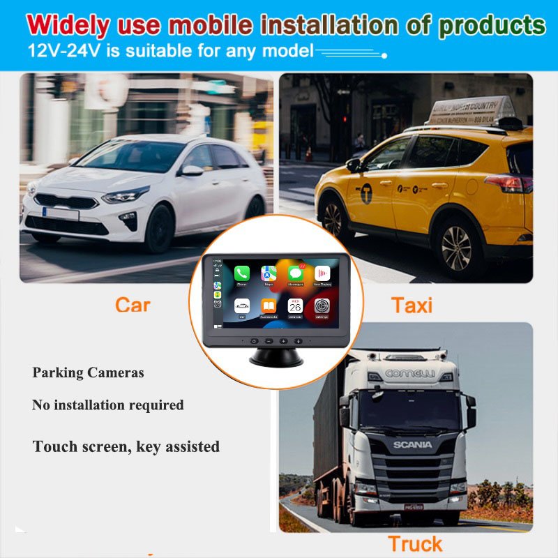 Universal portable 7 inch wireless car radio monitor with android auto carplay