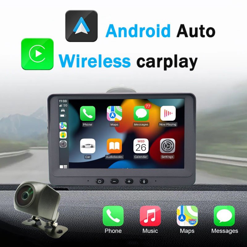 Universal portable 7 inch wireless car radio monitor with android auto carplay