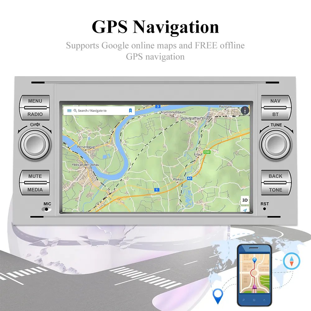 7" Android 2Din Car Radio Autoradio Multimedia Player GPS Navigation Wifi BT FM RDS For Ford/Transit/Focus/Kuga/Fusion