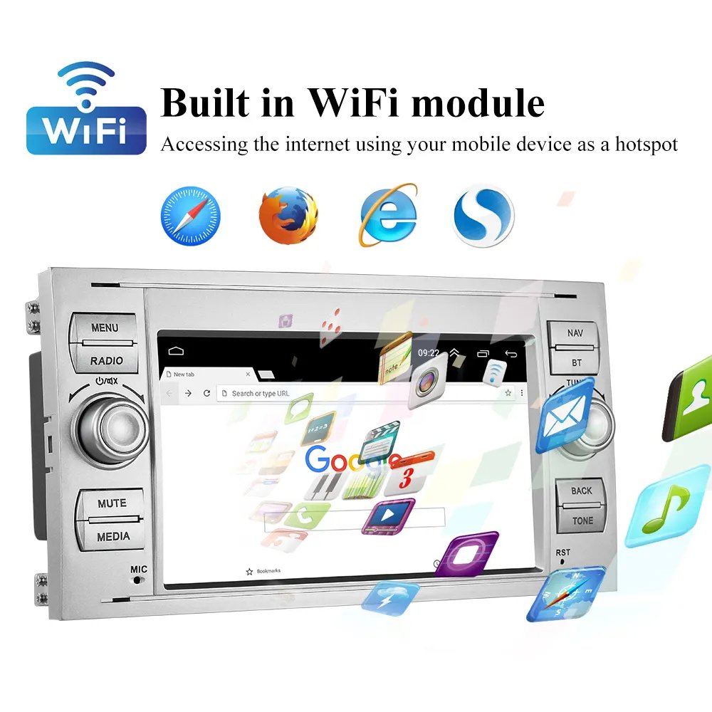7" Android 2Din Car Radio Autoradio Multimedia Player GPS Navigation Wifi BT FM RDS For Ford/Transit/Focus/Kuga/Fusion