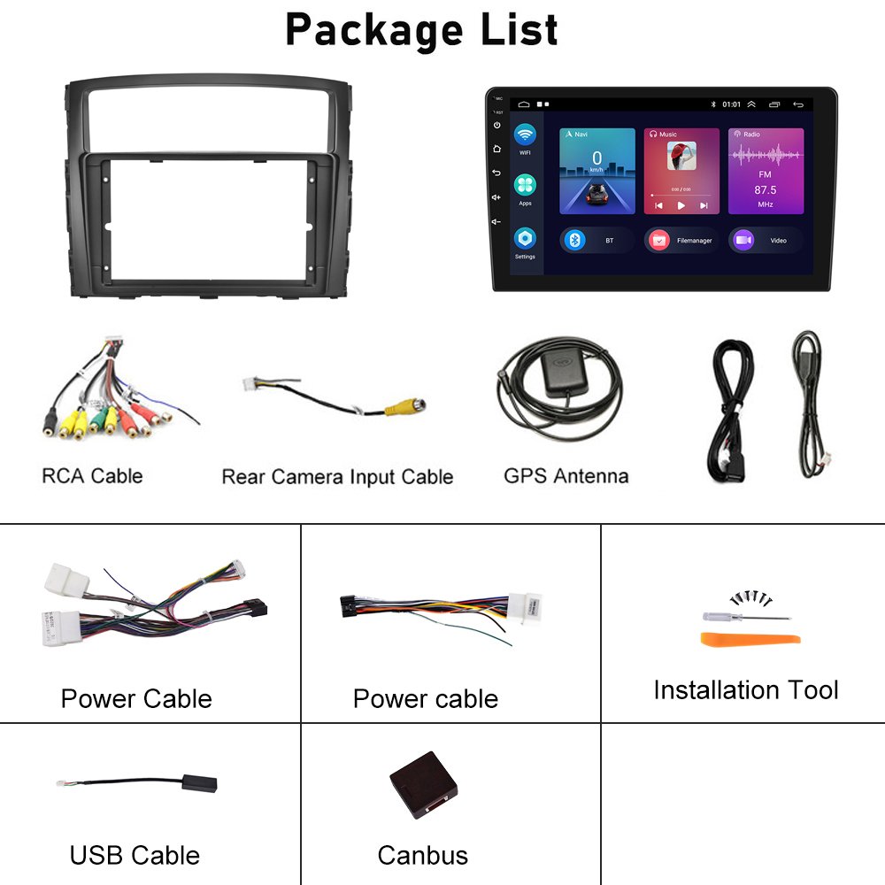 Podofo 2Din 9'' Android Car Radio 2.5D Touch Screen Car DVD Player For Mitsubishi PAJERO 2006-2017 Carplay WIFI GPS BT FM RDS
