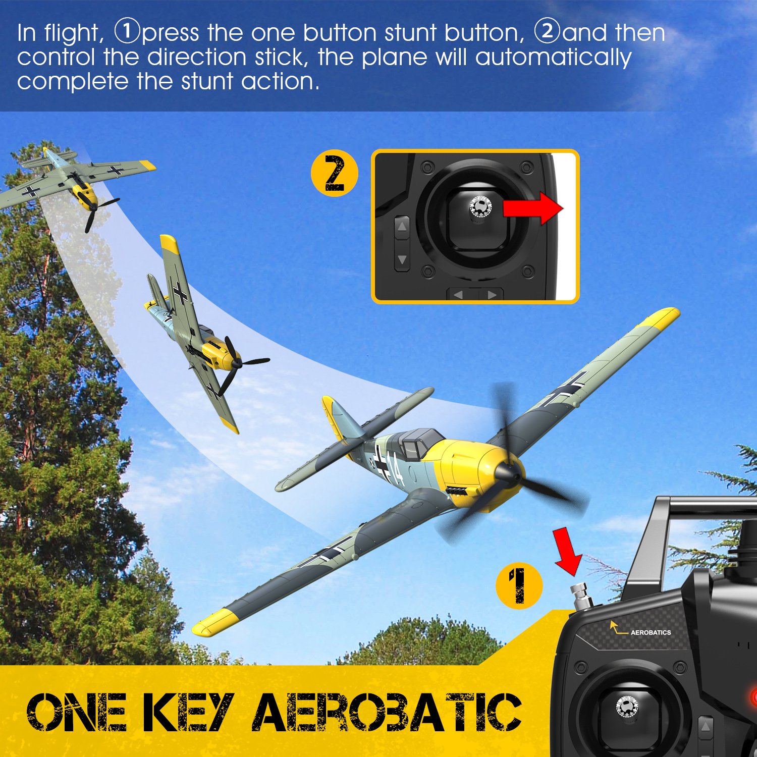 Volantex 400mm 4CH Rc Plane BF 109 RC Warbird For Beginners Electric Outdoor Foam Plane YELLOW Radio Control Toy 4 Channels