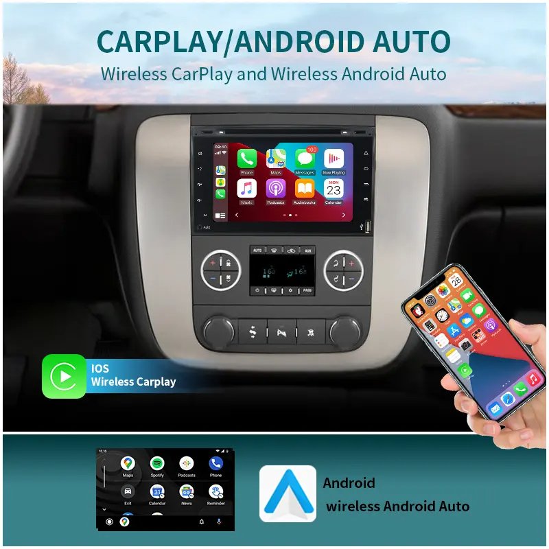 7/8" Android 13.0 Head Unit Car Radio for GMC Yukon Chevy Chevrolet Tahoe Buick Enclave 2007-2012 CarPlay Screen