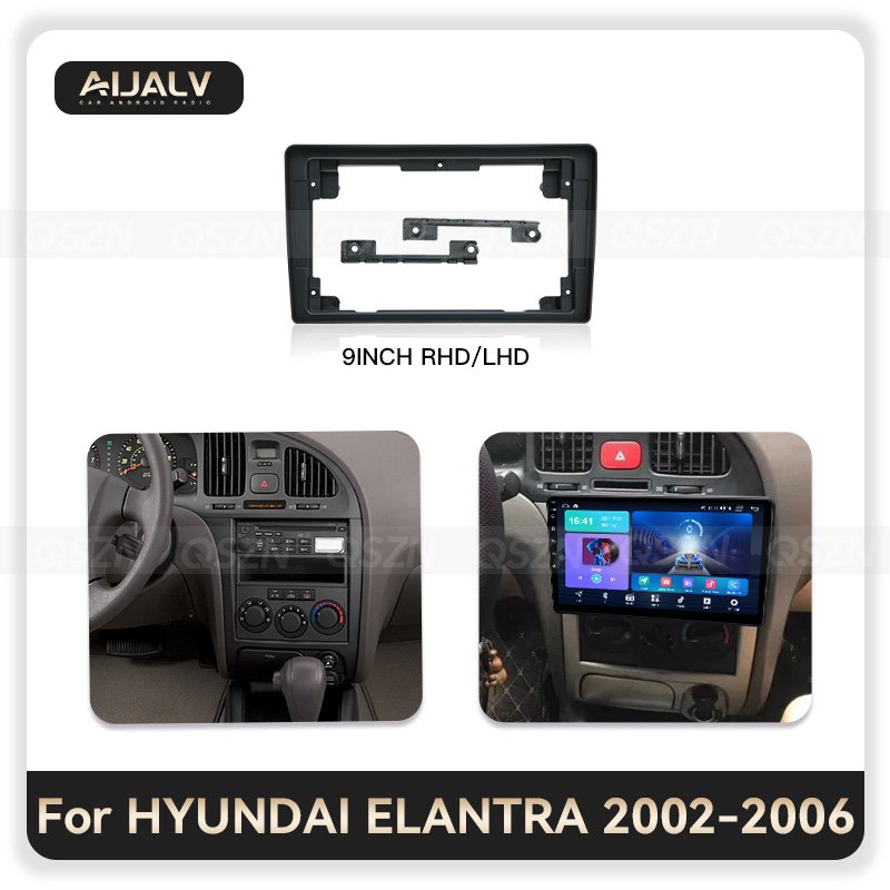 9INCH 2DIN car radio frame fascia plate for HYUNDA ELANTRA 2002-2006 Matten Black LHD/RHD auto audio DVD player frame trim kit
