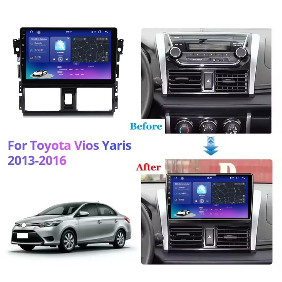 2K QLED Screen Android 13 Car-play 360 Panoramic Camera 8+256gb Adas Dvr For Toyota Vios 2014-2016 4g Lte Bt Stereo Car Radio