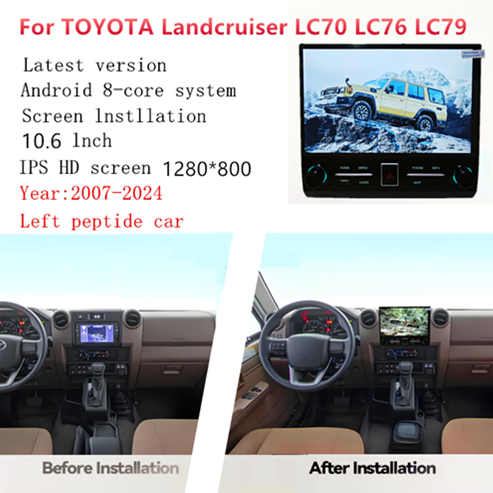 Android Car Radio Multimedia Video Player Navigation Wifi Carplay10.6 inch For Toyota Land Cruiser LC70 LC76 LC75 LC79 2007-2024