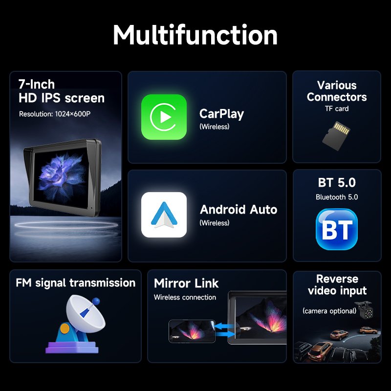 Portable Wireless Car Stereo 7 Inch HD Carplay Touch Screen MP5 Player wih CarPlay link Player Video Player