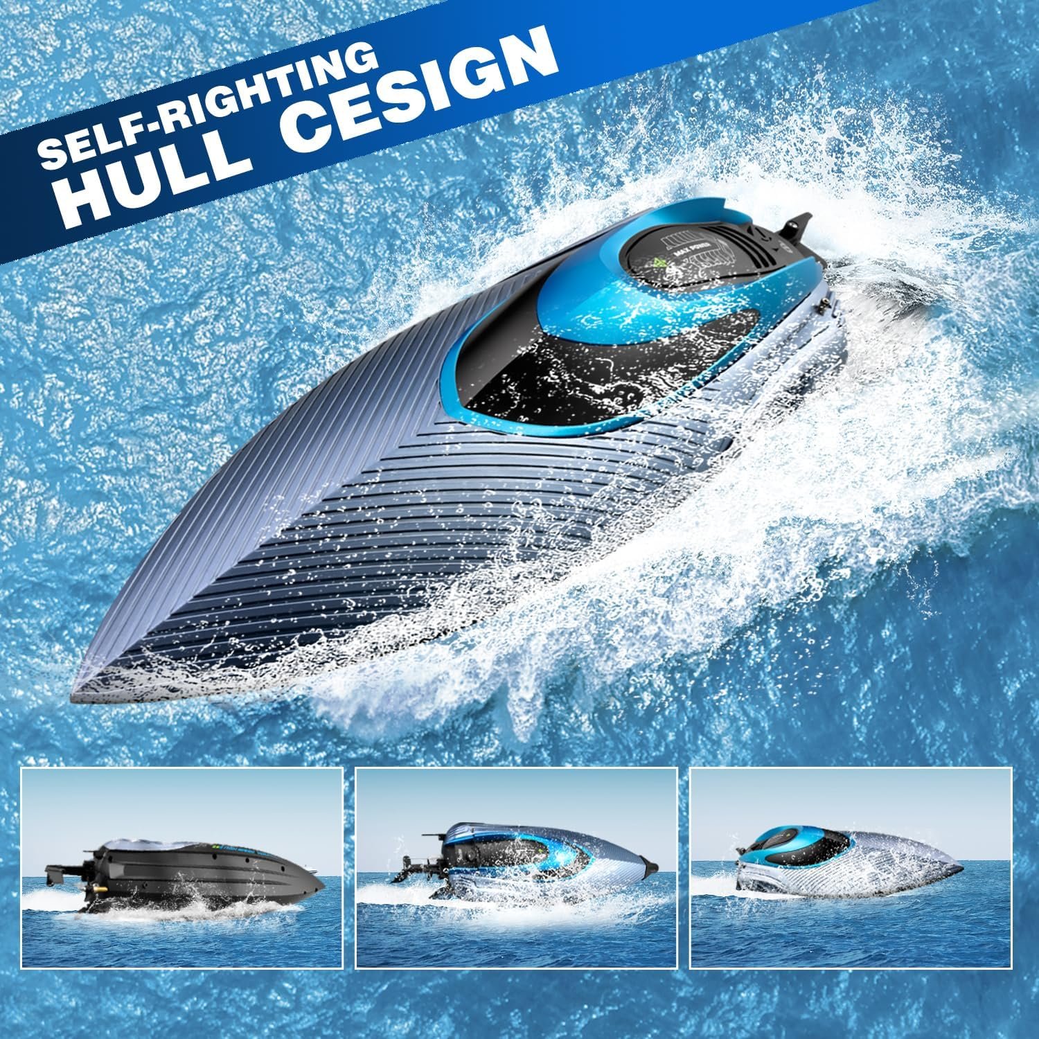 S3 RC Boat 45km/h Highspeed 4 Channels Remote Control Racing Boats Model Toys 2.4GHz RC Speedboat Waterproof with LED Lights