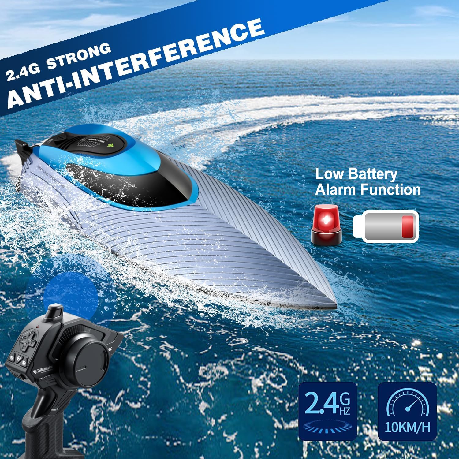S3 RC Boat 45km/h Highspeed 4 Channels Remote Control Racing Boats Model Toys 2.4GHz RC Speedboat Waterproof with LED Lights