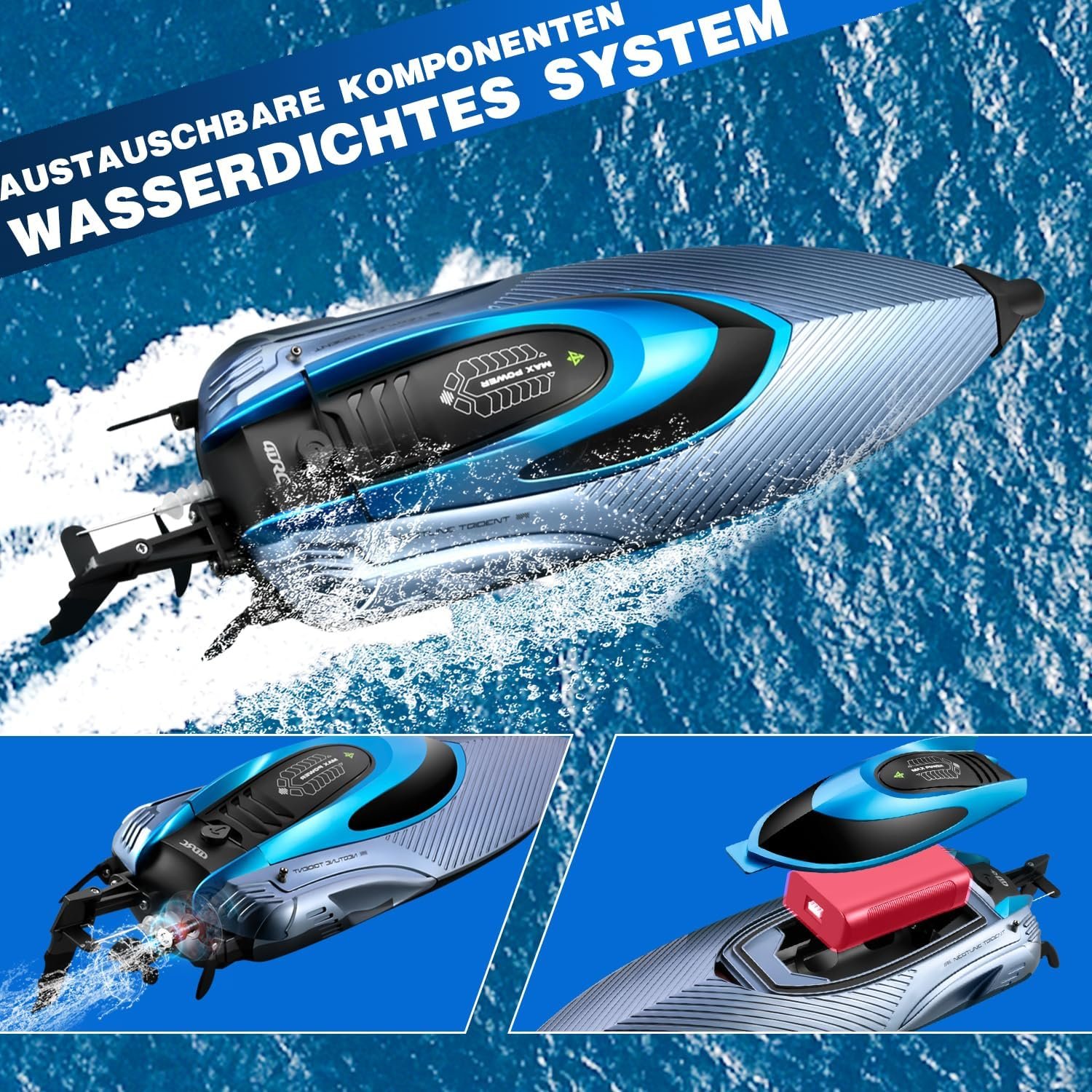 S3 RC Boat 45km/h Highspeed 4 Channels Remote Control Racing Boats Model Toys 2.4GHz RC Speedboat Waterproof with LED Lights