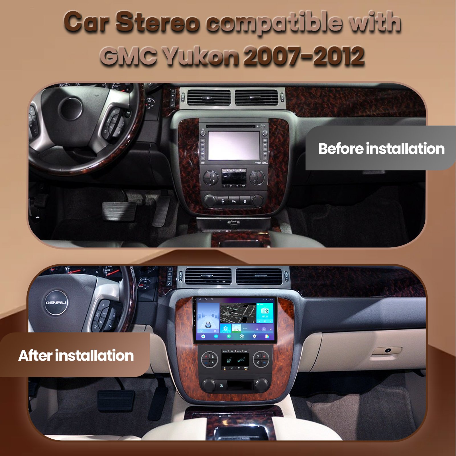 GMC YUKON 07-12 Stereo Android Car Radio 9" Stereo GMC GPS Navigation Carplay Multimedia Player 4 Core 2+64g Universal Support