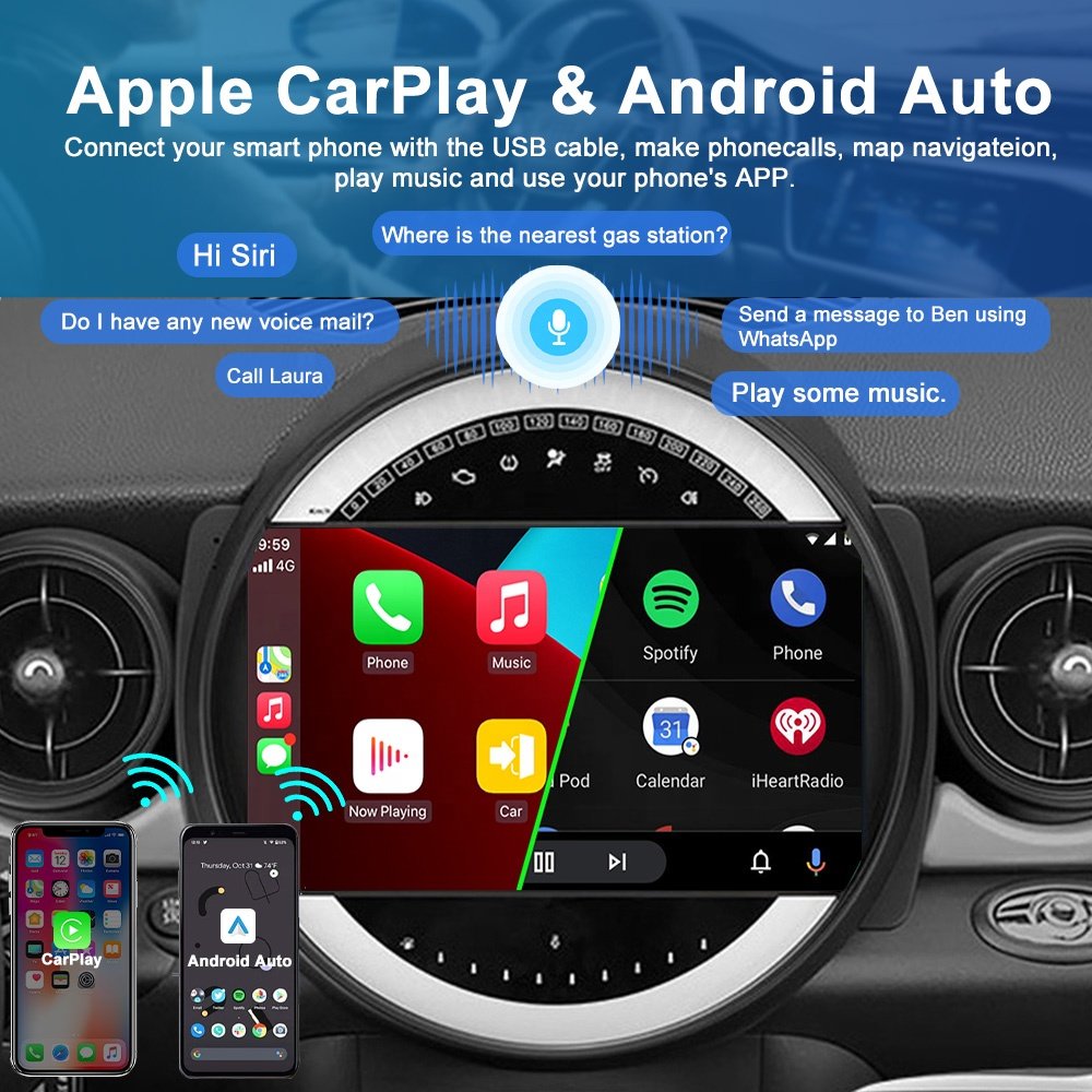 Jmance Carplay GPS Navigation Android Auto 9 inch Head Unit Ram 2GB Rom 32/64GB 2 Din Car Radio For BMW Mini 2007 - 2015