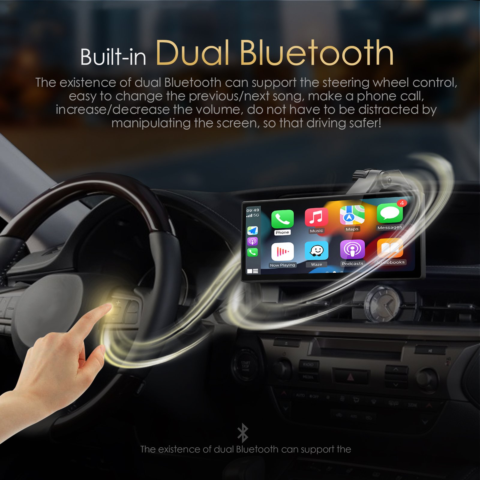 Wireless Apple Carplay Android Auto 8.8 Inch HD 1920*720 Car play touch Screen Display Smart portable Carplay Screen