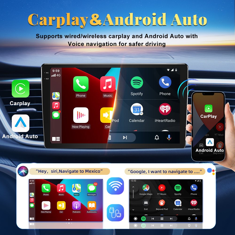 Jmance 10 Inch Ram 4GB Rom 64GB GPS Navigation System Audio Video Car DVD Player Carplay Android Auto Electronics