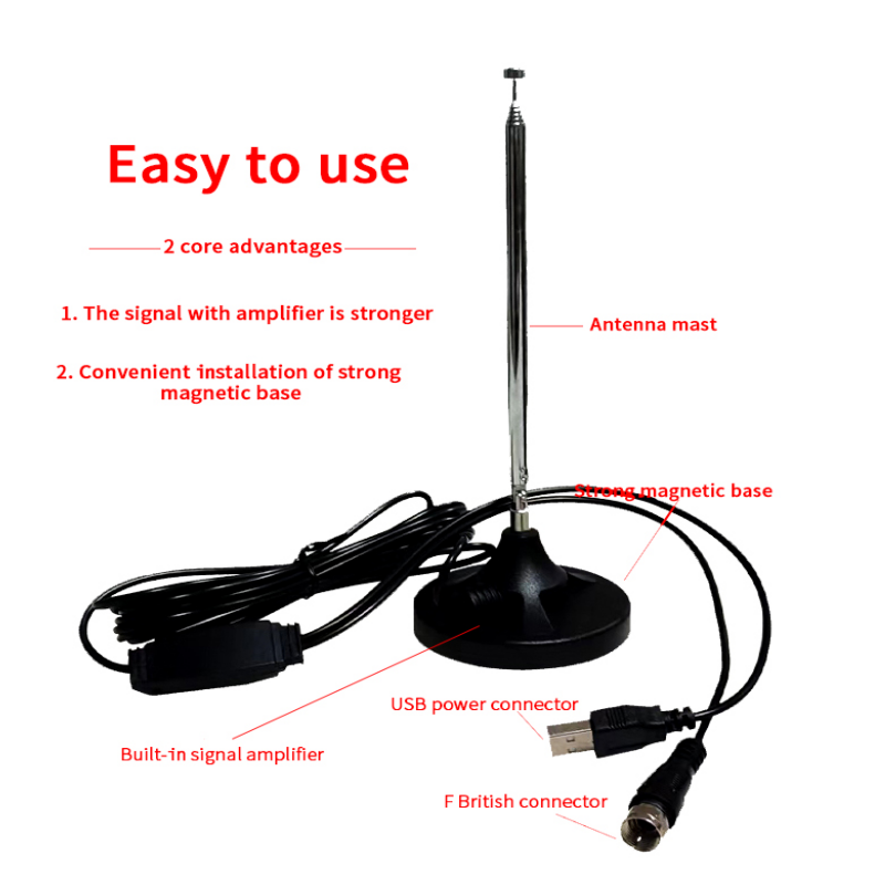 Retro Home Radio Antenna Adjustable Telescopic Rod Antenna with Magnet Stand 5M Cable Nostalgia Midnight FM Signal Receiver