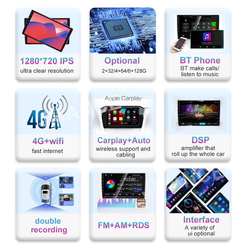 9 Inch 2+32G FM Radio Universal Car Radio Double Din Video Player Android 10 Auto Multimedia Stereo GPS Navigator