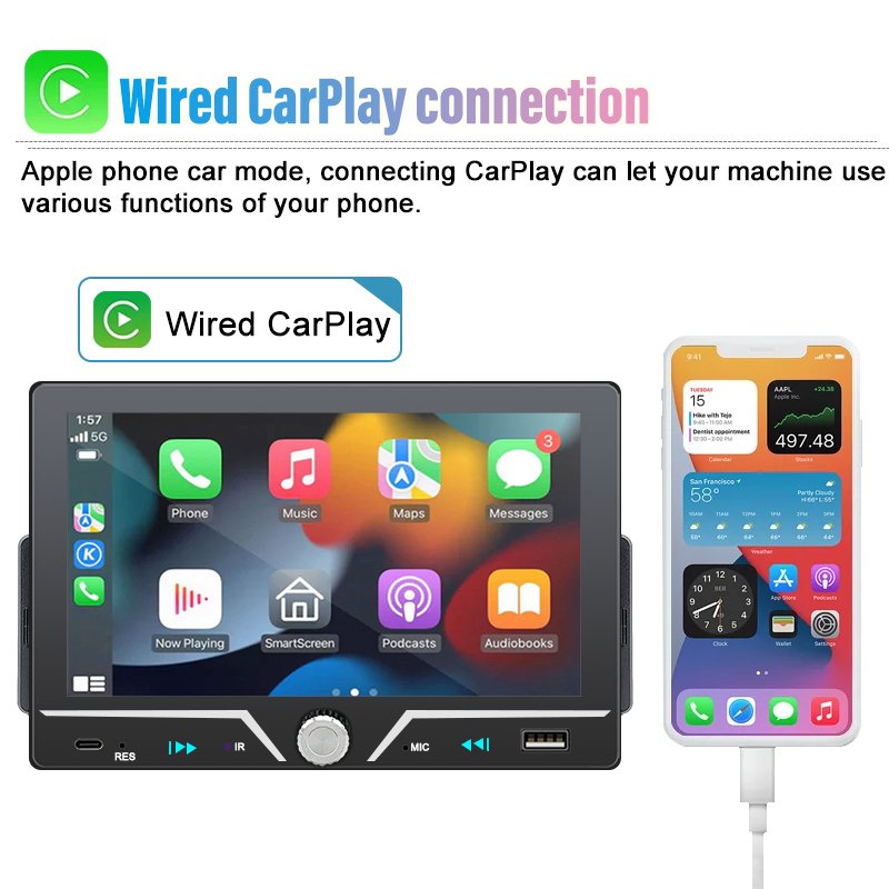 7001CP 7inch single spindle in-car wired carplay 1din car radio mp5 player carplay android auto mirror link car player