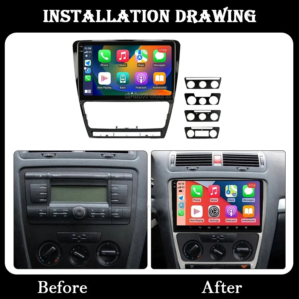 Android 13 2 DIN Carplay Radio For Skoda Octavia 2007-2014 Multimedia Carplay Stereo Car GPS Navigation Head Unit Video Player