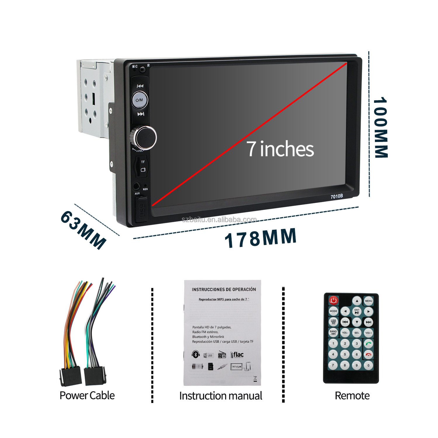 7" 12V 1din Universal Car MP5 Radio HD Stereo With Bluetooth/FM/USB/AUX/Phone Charging Movie Payback 7010B MP5 Player