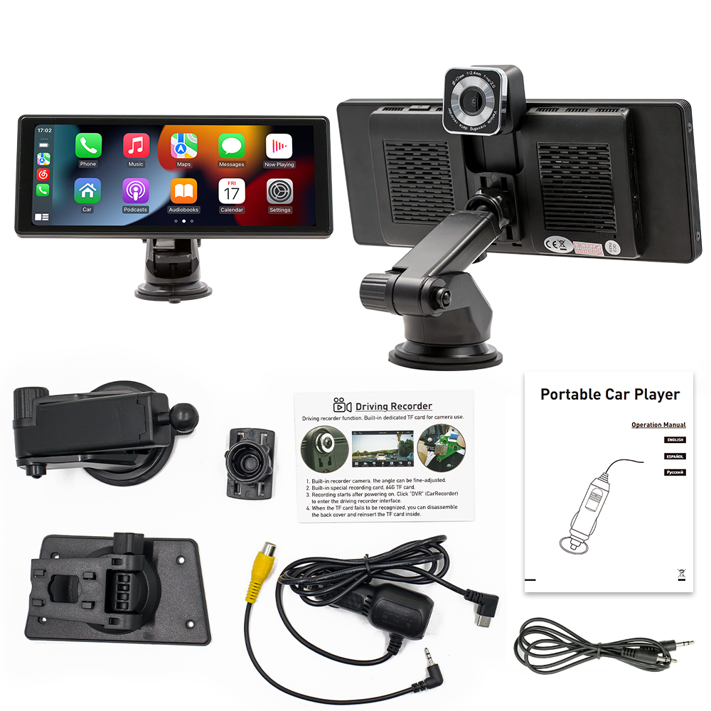 BQCC 10.26" IPS Screen Portable Car Radio Wireless Carplay Android Auto Mirrorlink BT USB FM Build-in DVR Car Player B5303R