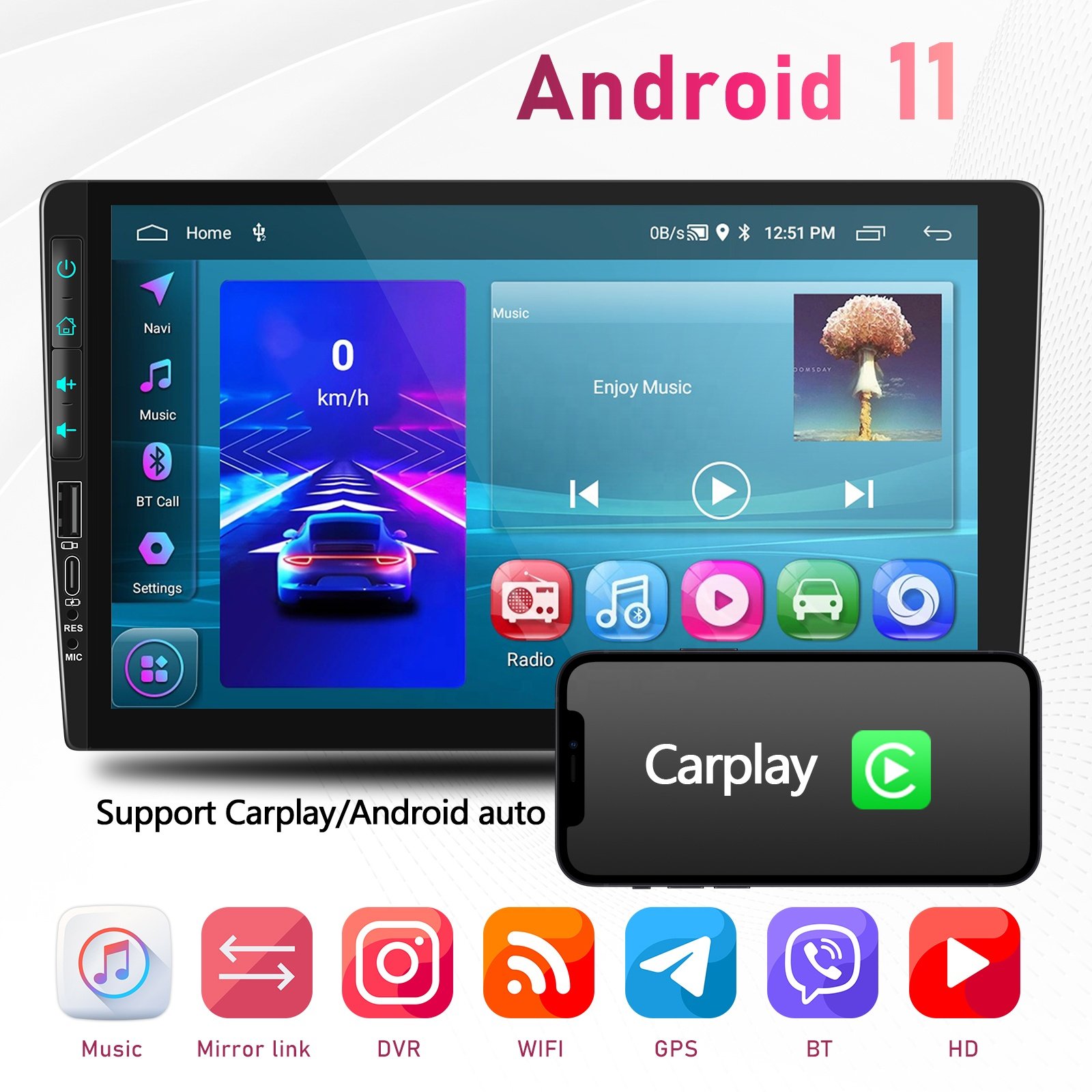 Podofo 9'' Car Stereo Android 13 For Peugeot 407 2004-2008 Car Radio Carplay&Android Auto WIFI GPS BT FM/RDS DVR AHD Camera