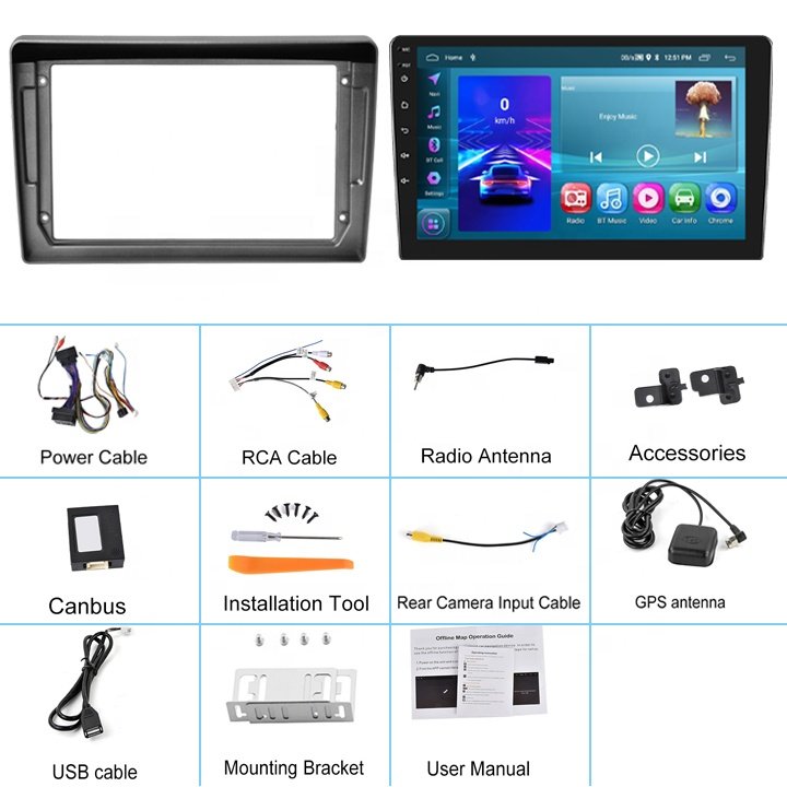 Podofo 9'' Car Stereo Android 13 For Peugeot 407 2004-2008 Car Radio Carplay&Android Auto WIFI GPS BT FM/RDS DVR AHD Camera