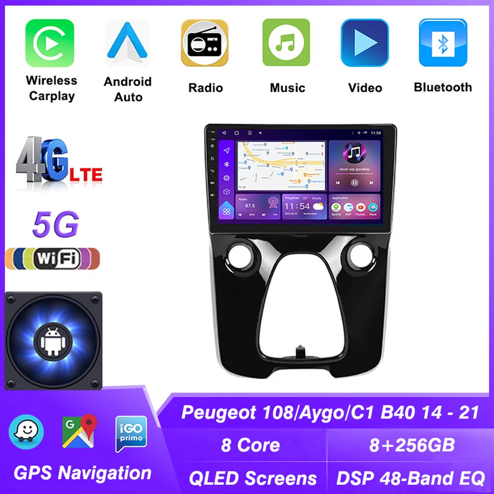 New Head Unit Android Car Player 2 DIN Car Radio for For Peugeot 108 Toyota Aygo B40 2014 - 2021 Citroen C1 GPS Navigation