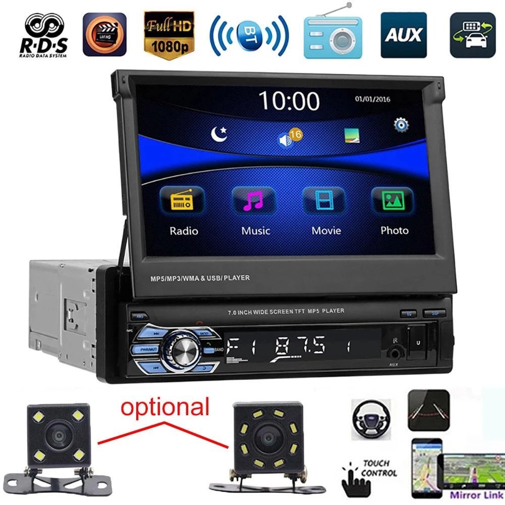 TOPSOURCE 7 Inch HD 1Din Car Stereo FM Radio Audio Video MP5 Player with BT