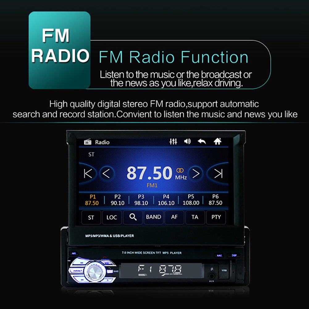 TOPSOURCE 7 Inch HD 1Din Car Stereo FM Radio Audio Video MP5 Player with BT