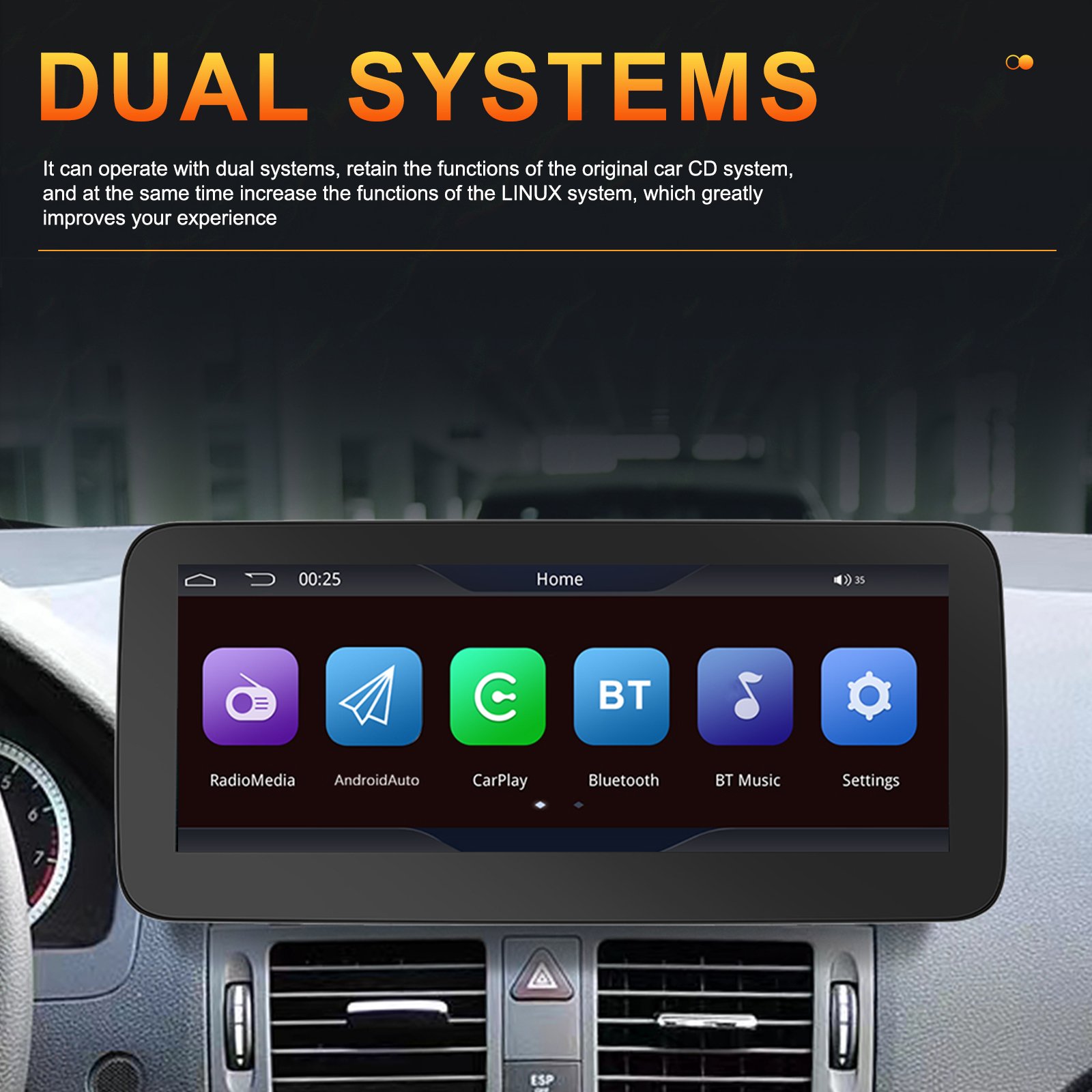Podofo Car Radio 10.25'' Car Stereo For Benz NTG4.0 C-class W204 2008-2010 Carplay Android Auto Linux Dual System BT USB