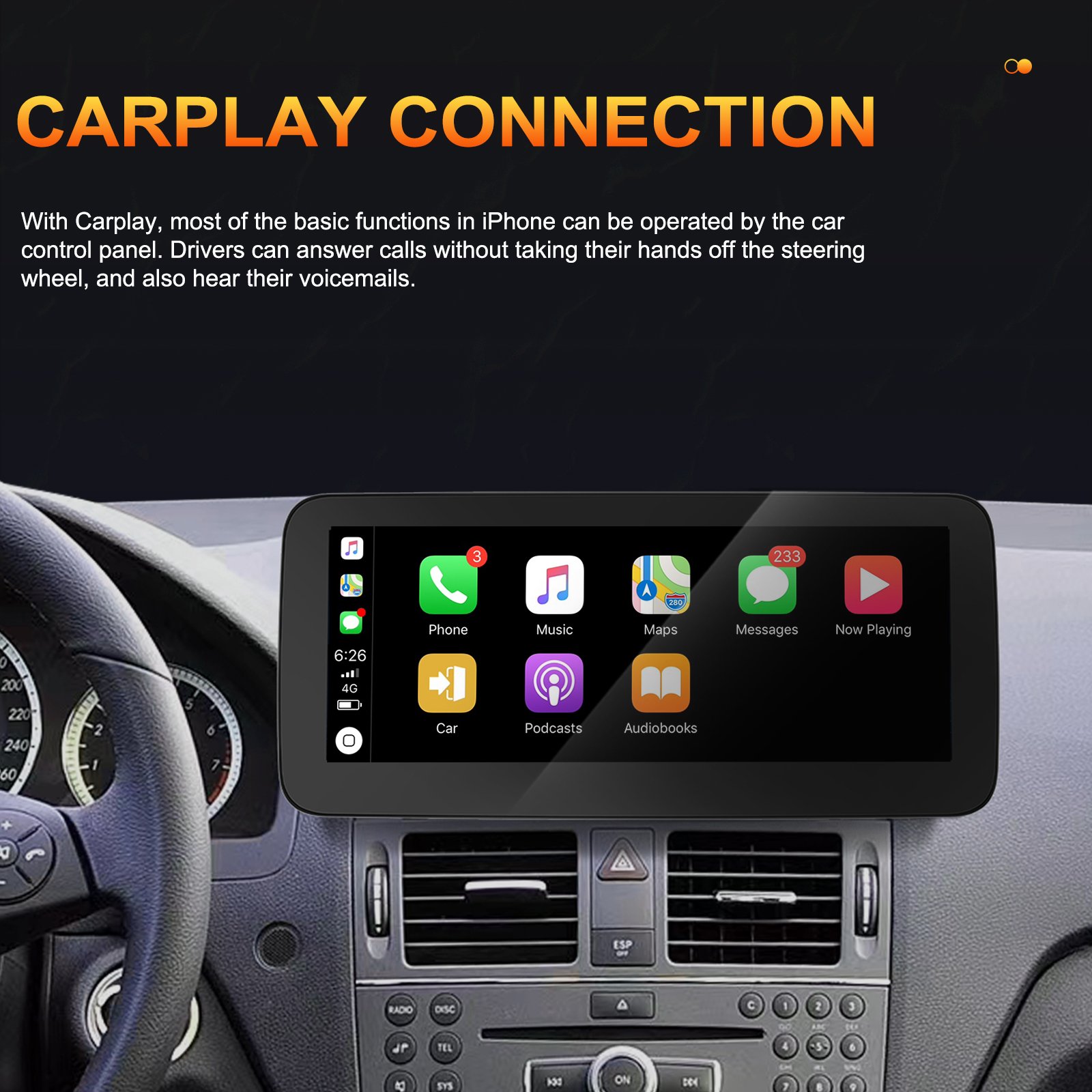 Podofo Car Radio 10.25'' Car Stereo For Benz NTG4.0 C-class W204 2008-2010 Carplay Android Auto Linux Dual System BT USB
