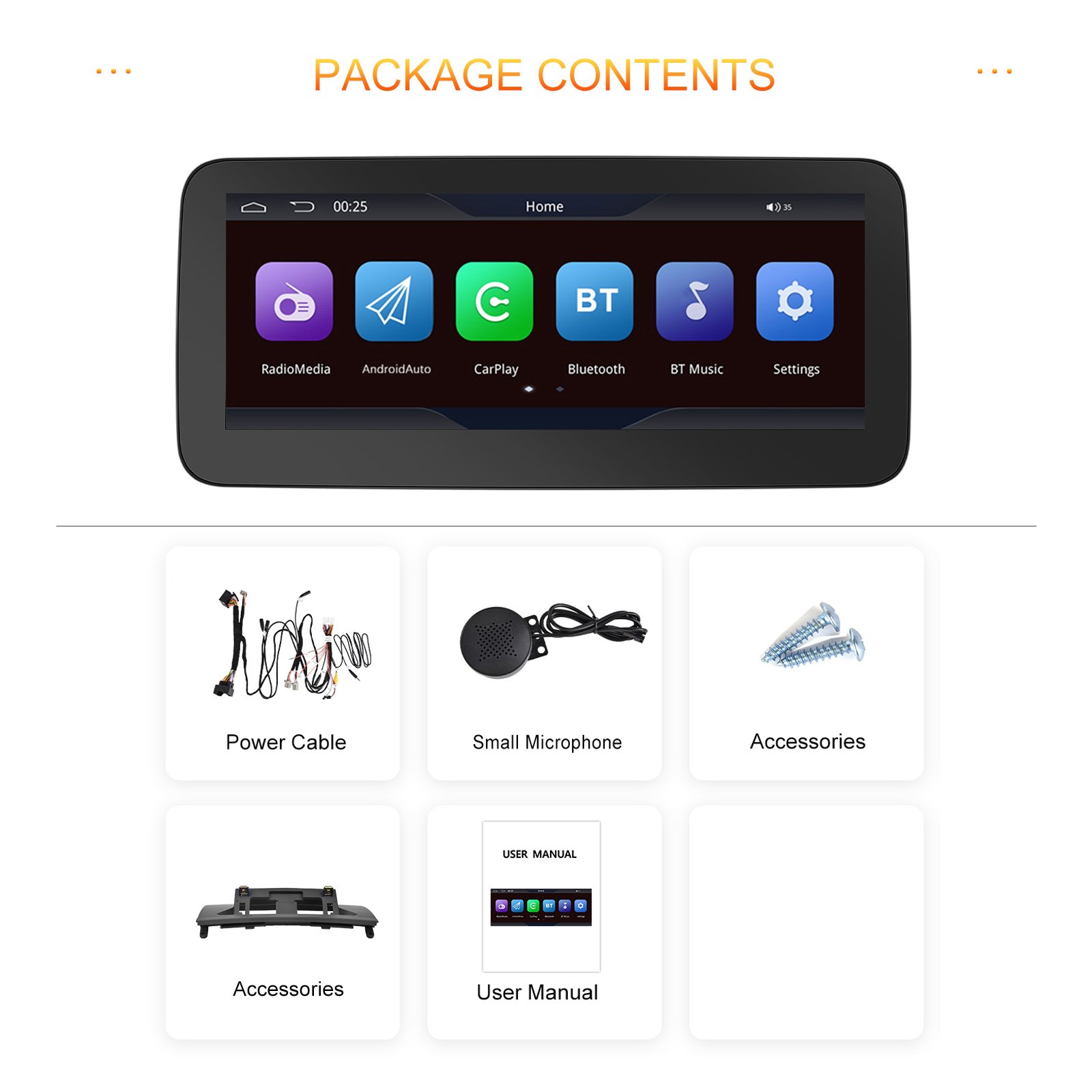 Podofo Car Radio 10.25'' Car Stereo For Benz NTG4.0 C-class W204 2008-2010 Carplay Android Auto Linux Dual System BT USB