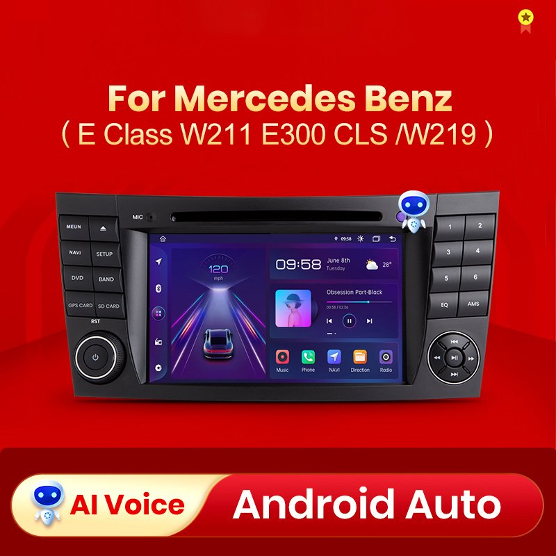 7" AI Voice Android Auto Car Radio With Screen For Mercedes Benz E-Class W211 W219 E200 E220 E300 Multimedia RDS DSP 2 Din dvd