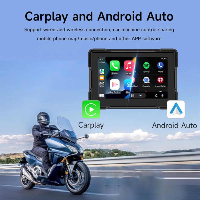 IP67 Motorcycle GPS Wireless Carplay Motorcycle AUTO Display Screen Motorcycle Navigation With Camera
