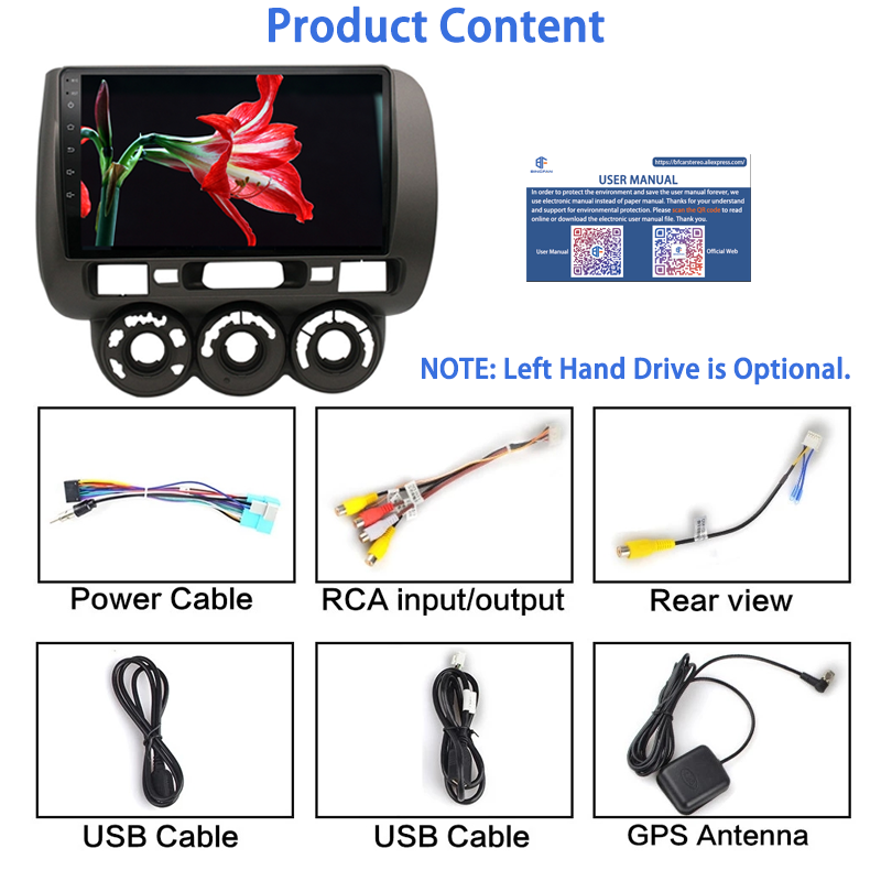 Car Android 9.0 Multimedia Player For Honda Fit Jazz City 2002-2007 RHD GPS Navigation 9'' Screen Android Auto Radio OBD