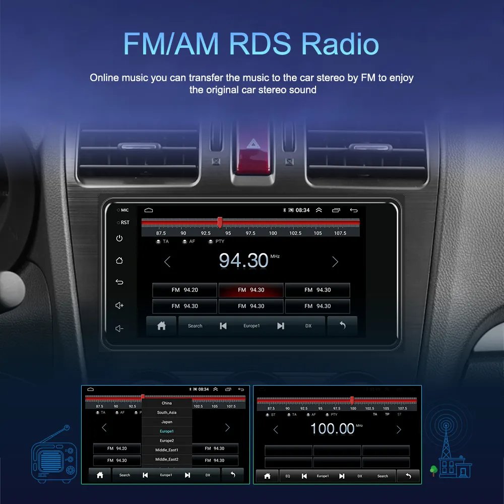 8+128G 8 Core 7'' Android Car Radio Carplay Android Auto IPS Screen For Toyota Corolla DSP 4G WIFI USB BT FM RDS OEM