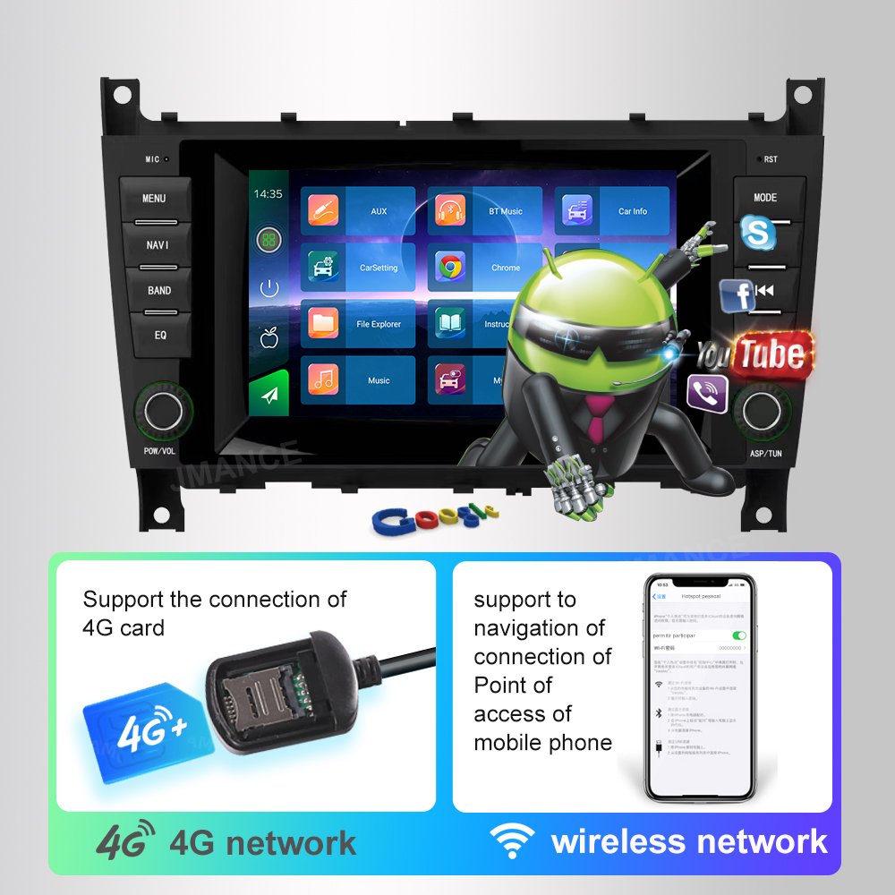 Jmance 7 Inch Android Car Stereo Carplay And Android Auto Gps Navigation For Mercedes Benz C-Class W203 2004-2007